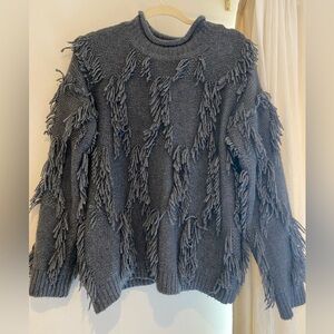 R/ studios by Robert Rodriguez / wool cashmere Blend mockneck fringe sweater s